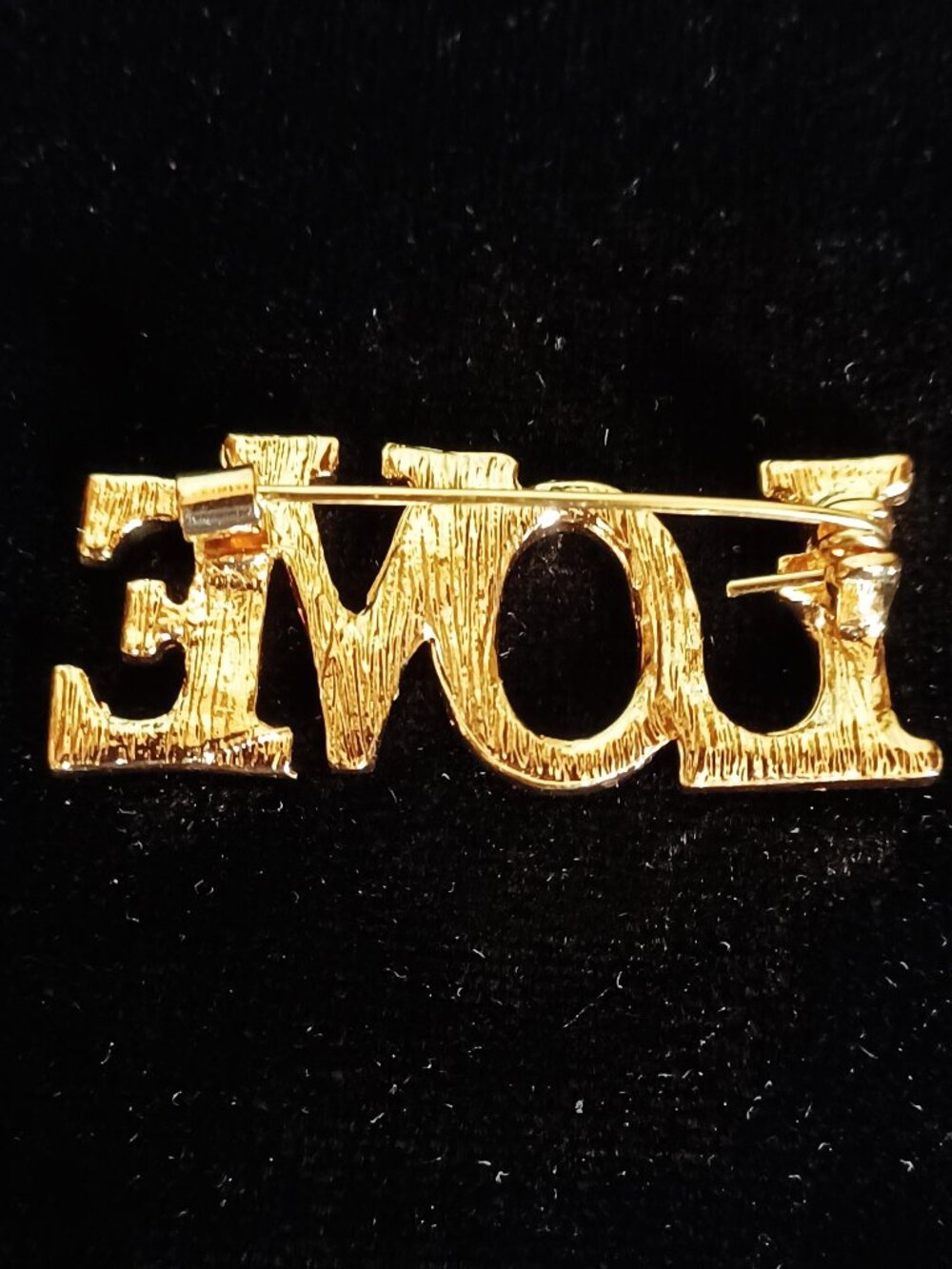 LOVE Rhinestone Brooch - Gold Tone - Picture 2 of 4